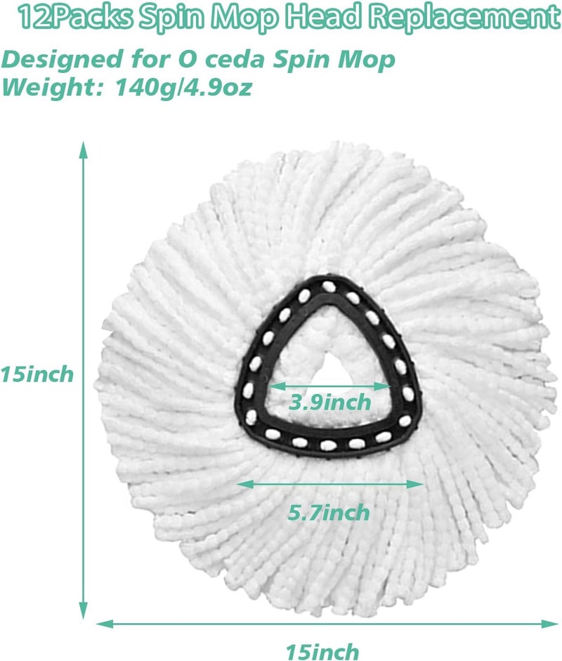 XHMAXE 12 PCS Spin Mop Replacement Head,100% Microfiber Mop Refills Head Compatible with Triangle Spin Mop, 360 Degree Micro Spinning Mop Replace Head for Easy House Cleaning Floor Mopping… - Image 2